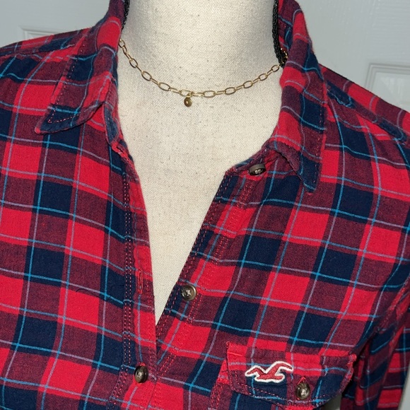Hollister red & navy plaid flannel button down shirt Size S - Picture 5 of 17